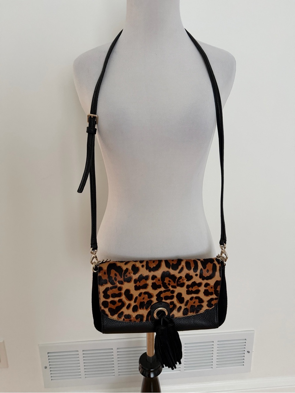 kate spade Leopard Print Crossbody with Black Trim and Tassel